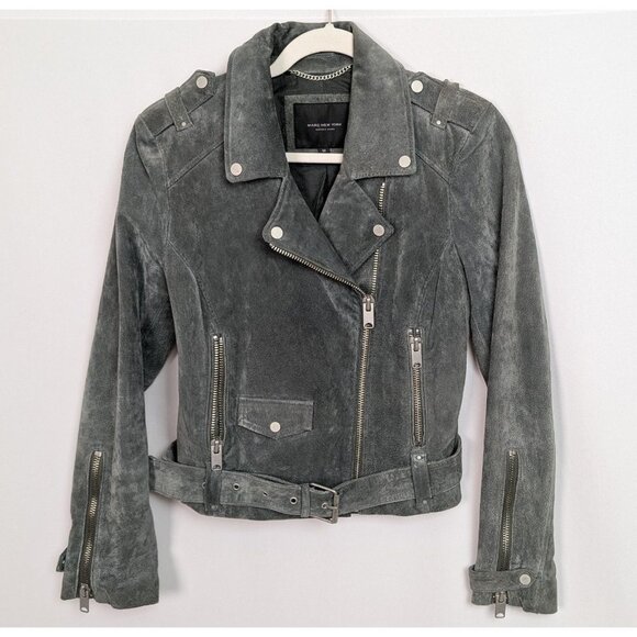 Marc New York by Andrew Marc sz. M Suede Genuine Leather Belted Moto Jacket Coat - Picture 2 of 14